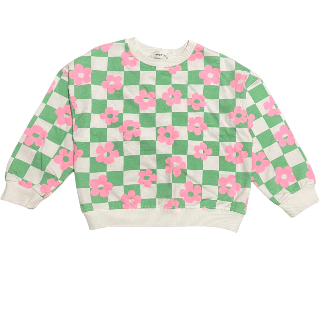 Square flower sweatshirt (pink & green)